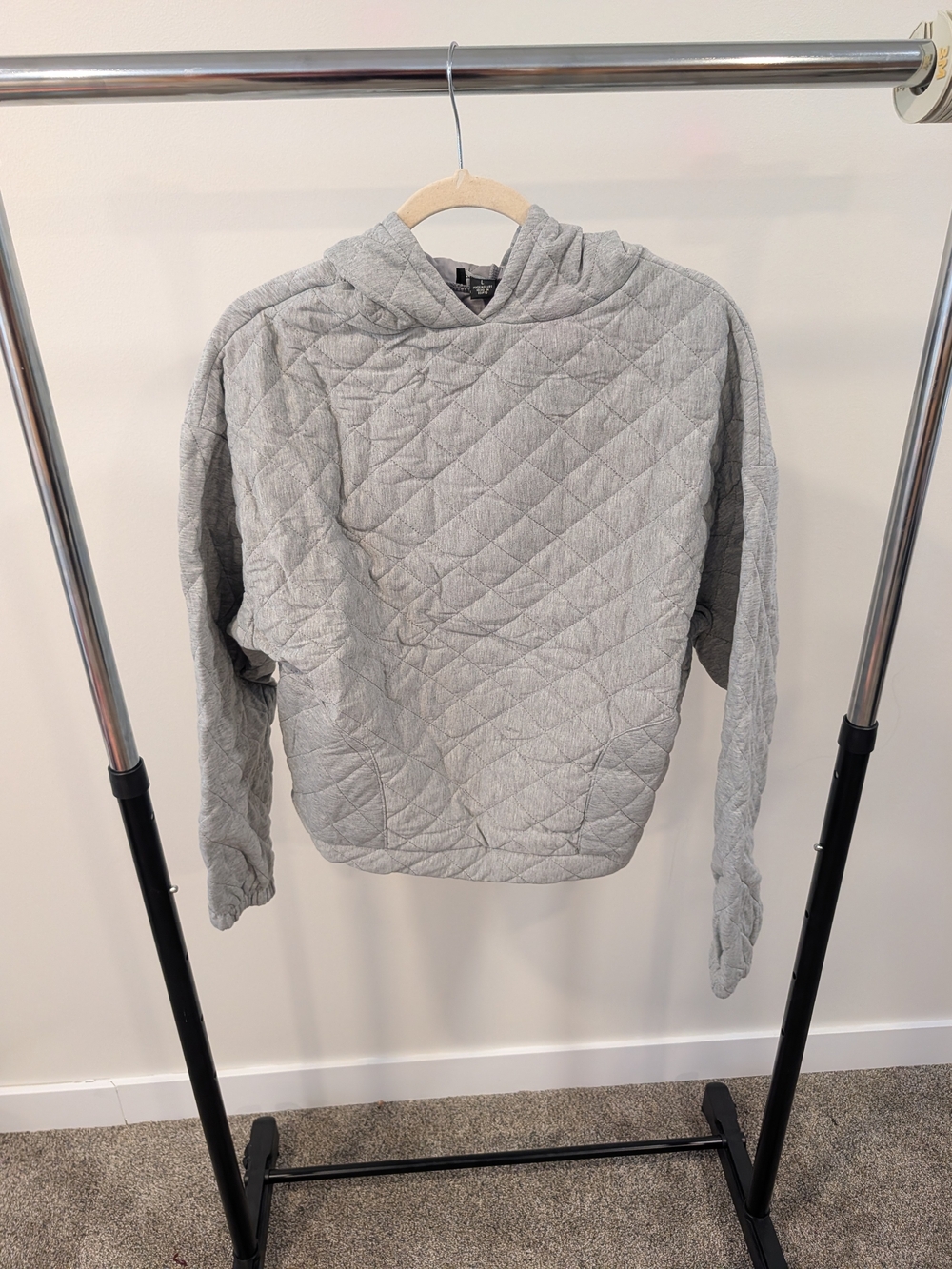 Love Quilted Hoodie Sweat Shirt - Light Gray